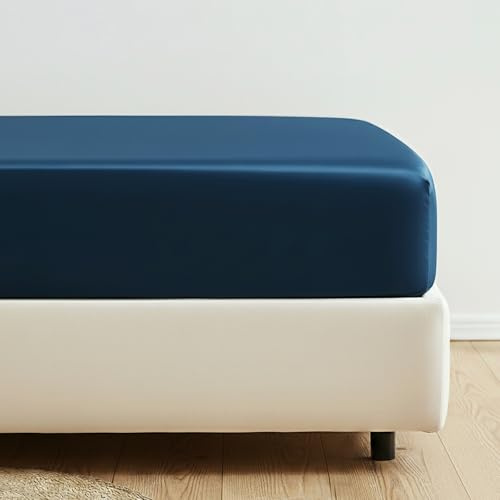 SALADHOUSE Spannbettlaken 140x200 Blau mit extra tiefen Taschen (bis 30cm) 360° Gummizug I Straffer Sitz ohne Verrutschen I Boxspring Spannbetttuch aus Ägyptischer Baumwolle Satin I ÖKO-TEX Bettlaken