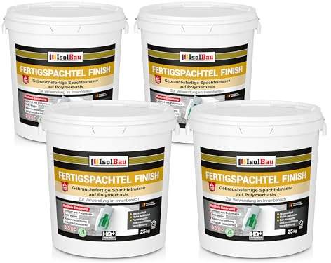 Isolbau Fertigspachtel Finish 100 kg, Glättspachtel Fugenspachtel, Gebrauchsfertige Polymer-Gips Fertig-Spachtelmasse für innen, Weiß Q1-Q13