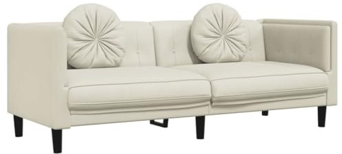 vidaXL Sofa, Polstersofa mit Kissen 3-Sitzer, Loungesofa Couch für Wohnzimmer, Designsofa Wohnzimmersofa Sitzmöbel, Modern, Creme Samt