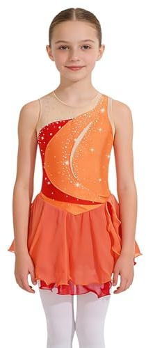 Rswnyirn Vestido de patinaje artístico para niña con diamantes de imitación, vestido de ballet para niños, sin mangas, patinaje artístico, vestido de calabaza, actuación escénica, traje de gimnasia
