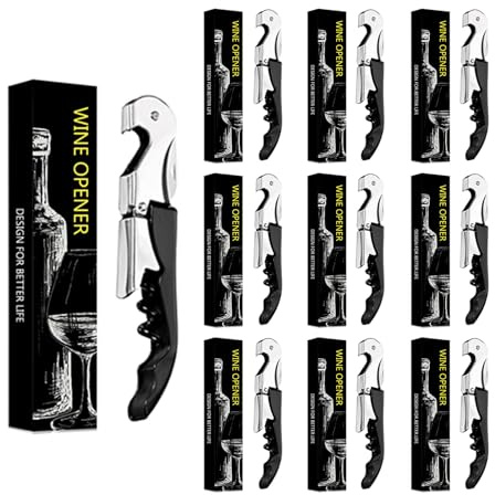 Abridor de botellas con cuchillo de camarero, abridor de botellas de vino tinto,profesional de abridor de botellas de acero inoxidable, 3 en 1 Corte de papel de cerveza (20, Negro)