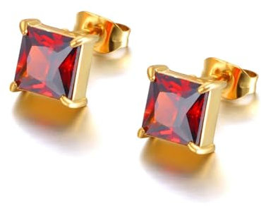 Ohrringe Ohrstecker Ohrclip Damen Frauen S925 Hoop Ohrringe Mode Accessoires Geometrische Quadratische Ohrringe, Funkelnd, E22141G-Rot