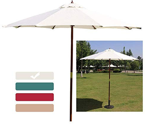CGCSYZ Ombrellone da Giardino da 2,7 m, Ombrellone da Esterno in Legno con Palo in Legno e 8 Stecche, Protezione Solare per Spiaggia/Cortile/Balcone/Piscina(Bianco)