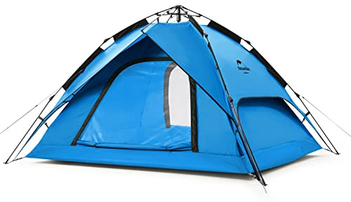 Naturehike Camping Zelt Automatisches 4 Personen Leichtes Pop Up Wurfzelt Wasserdicht & Winddicht Kuppelzelt mit Vorzelt Multifunktions Familienzelt Festivalzelt（Blau）