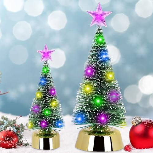 2 Stück LED Mini Weihnachtsbaum,Kleiner Weihnachtsbaum mit LED Lichterketten Tannenbaum Künstlich Geschmückt Miniatur Christmas Tree mit Beleuchtung Weihnachtsdeko Tisch Weihnachten Deko (19cm+13cm)