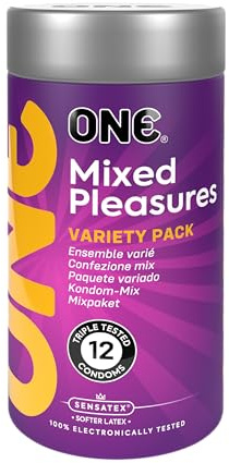 ONE® Mixed Pleasures Lot de 12 préservatifs | Six styles uniques | Végétalien, sans OGM, latex de caoutchouc naturel