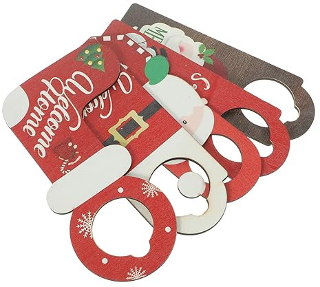 BUGUUYO 5stücke Weihnachtliche Türknopf-Dekoration Teiliges Holz-Pendant Für Weihnachtsfeiern Hängende Ornamente Mit Santa Schneemann Und Festlicher Stimmung Für Türgriffe Xmas Deko