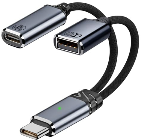 Jadebones USB C to USB OTG Cable and Charger Adapter, 2-in-1 USB-C Splitter with 100W Fast Charging for iPhone 16/15 Series, iPad, MacBook, Galaxy S24/S23 and More-Grey (No for Power and Video Output)