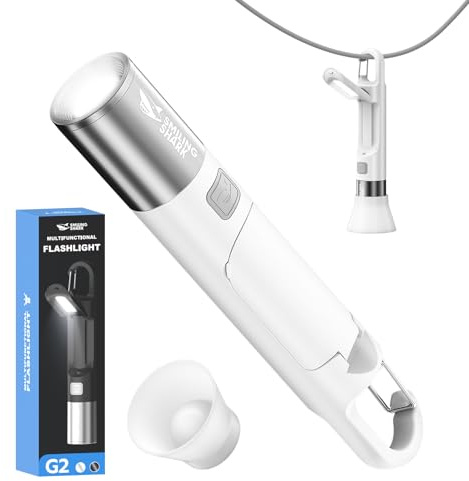 Smiling Shark Lampe de Poche, G2 Lampe Torche LED Ultra Puissante Rechargeable avec Feux Latéraux COB & 3 Modes et Diffuseur Zoomable Lampe Torche Camping Pile pour Randonnée/Urgence, Blanc