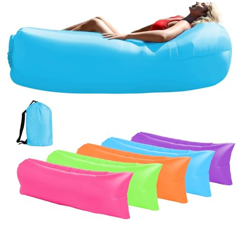 Kenmohuo Inflatable Sun Air Lounger, Portable Blow Up Sofa Bed for Beach Camping Garden, Waterproof Anti-Leak Inflatable Chair Couch Sunbed for Outdoor Travel Picnics Pool (Blue)