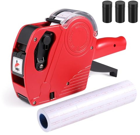 Lineba Handheld Price Guns for Retail, Lightweight Pricing Tag Gun Kit with Labels, 8 Digits Red Price Label Maker Guns and 5000 Labels & 3 Refill Ink Rollers, Perfect for Yard Sale and Supermarket