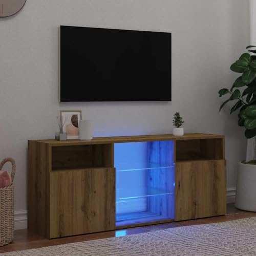 Qnhdfrt TV-Schrank mit RGB LED-Beleuchtung Artisan-Eiche 120 cm Breite Holzwerkstoff Lowboard für Wohnzimmer mit Stauraum