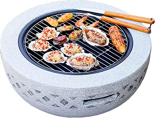 ZJFHEYUO Barbecue da Esterno per Feste, braciere per Barbecue da Esterno con ripiano per Barbecue, braciere in Acciaio con Bordo in Pietra Artificiale