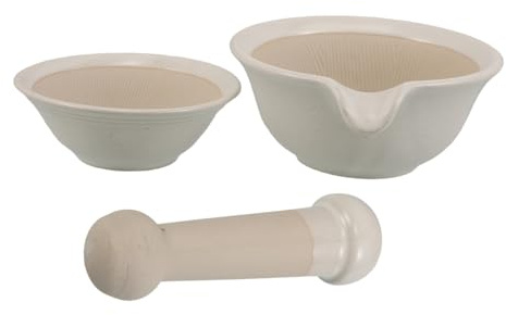 Japanische Keramik Mahlschale für Babynahrung mit Stampfstab, 1 Satz | Beige, Manuelle Zubereitung für Pürees, Portable Nutzung zu Hause, Leise Bedienung