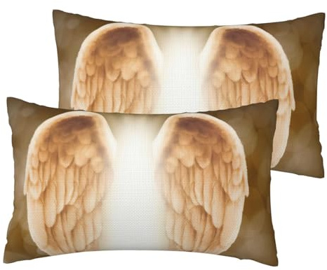 Angel Wing Print Pillow Case 30x50cm, Set Of 2, Linen Throw Cushion Covers, Decorative Throw Pillow Covers