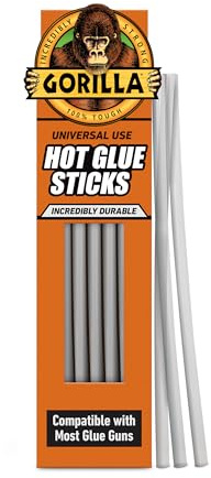 Gorilla Hot Glue Sticks | 7mm Diameter x 203mm Long | Non-Yellowing Solvent Free Formula | Easy to Use | Bonds Glass, Plastics, Metal, Fabric, Wood, Foam & More | 20 Pack
