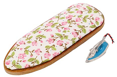 DGLDCSHUAI Kit de planche à repasser miniature pour maison de poupée à l'échelle 1:12, fer à repasser miniature professionnel en alliage de bouleau pour maison de poupée 1:12