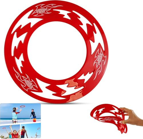 SRV Hub 1 x roter superleichter Speed-Skimmer, lasergeschnittenes fliegendes Frisbee-Wurf- und Fangspielzeug, Kinder und Erwachsene, Outdoor, Strand, Garten, fliegende Scheibe, Frisbee-Ring, 22,5 cm