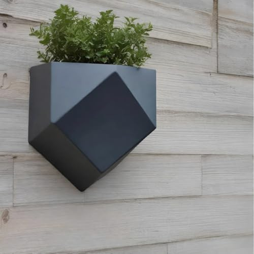 Low Poly Wall Hanging Planter, Modern Geometric Outdoor Pot (Black, Large 25x23x14cm)