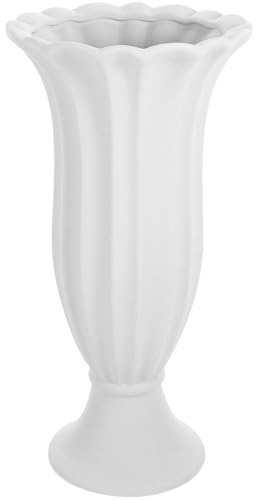 Mikikit Pot de Fleurs Funéraire en Céramique Gris-Blanc Grosse Taille Vase de Colonne Romaine pour Tombe Décoration Commémorative Extérieure Porte-Fleurs Solide pour Cimetière