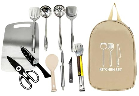 Utensilios De Cocina para Acampar - Juego De Utensilios De Cocina Portátiles De 12 Piezas, Herramientas De Acero Inoxidable, De Almacenamiento Oxford | RV BBQ Al Aire Libre Picnic Senderismo