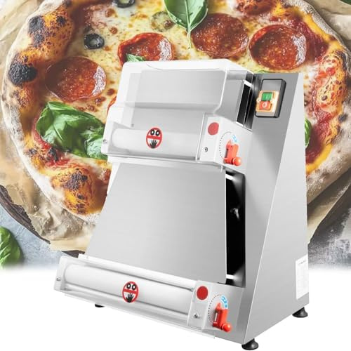 Laminadora de masa for pizza comercial de 12 pulgadas, prensa automática eléctrica comercial for hacer pizza, máquina laminadora de acero inoxidable con espesor ajustable.