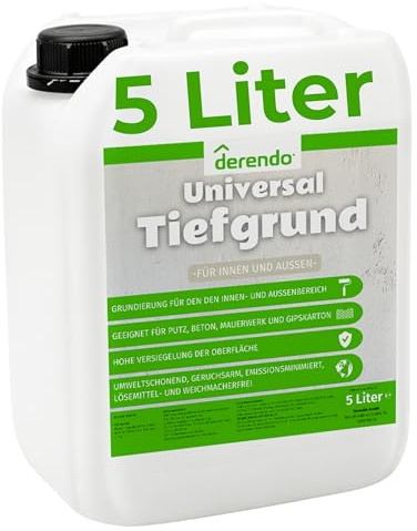 derendo Tiefgrund 5L – Universal Grundierung für Wand & Fassade | Tiefengrund für Innen & außen, transparent & gebrauchsfertig, hohe Tiefenwirkung, optimale Haftung