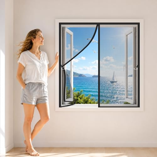 Mosquitera Con Iman Para Ventana Negro 104x108cm Cinta Adhesiva Fuerte Para Fijación Segura En La Ventana Habitaciones Con Ventanas Abiertas En Verano