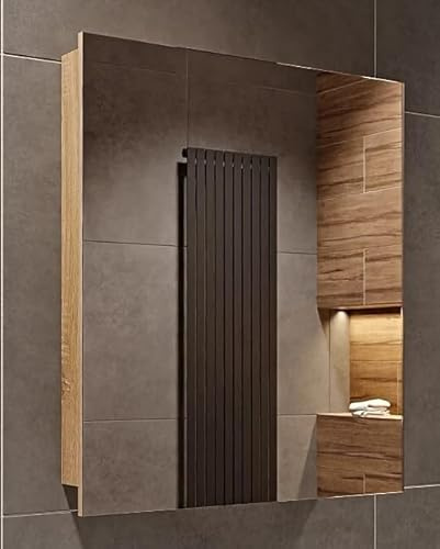 FreshYou Spiegelschrank Bad 50 cm mit Spiegel – Modern Badezimmerschrank Hängend Soft Close Badschrank Wandmontage - Sonoma Eiche
