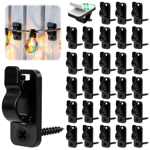 Lumoia 100Pcs String Light Clips Outdoor, Fence Hooks Screw-in Hooks | Garden Light Clips with Adhesive Hanger Hooks Weatherproof for Hanging Fairy Festoon Lights Christmas Festival Decoration