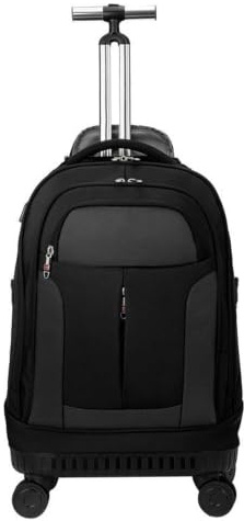 16-tums ryggsäck med hjul – Lätt resväska med hjul och teleskophandtag som handbagage (57x35x21 cm) – Vattentät laptopfodral med hjul och teleskophandtag för affärsresor, studier och flygresor,svart