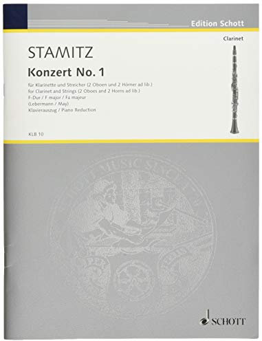 Concerto No. 1 F major: clarinet (C or Bb) and strings; 2 oboes and 2 horns ad libitum. Réduction pour piano avec partie soliste.