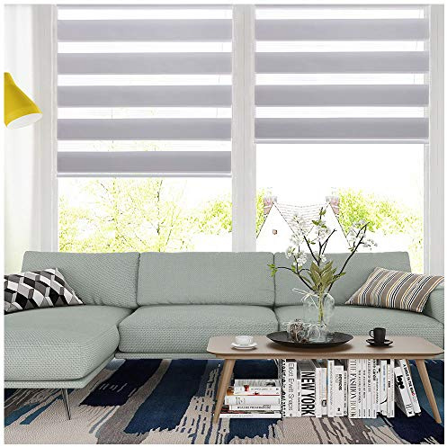 SMONTER Easy Fix Zebra Roller Blind Day and Night Blinds Curtains with Install Accessories (80CMx150CM, GREY)