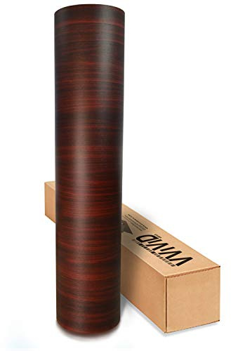 VVIVID Dark Wood Grain Faux Finish Textured Red Vinyl Wrap Roll Sheet Film DIY No Mess Easy to Install Air-Release Adhesive (3ft x 48 Inch)