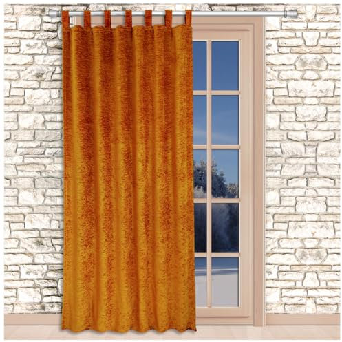 SeGaTeX home fashion Thermo Chenille Flóki Schlaufenschal Gold mit 7 Stck. Schlaufen Thermo-Wärmevorhang Deko-Schal 180 x 130 cm
