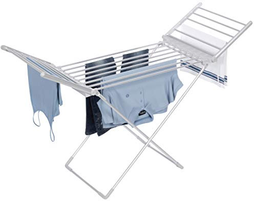 Daewoo HEA1874 Tendedero portátil plegable con calefacción, 230 W, carga máxima de 15 kg, cable de 1,4 m, bajos costos de funcionamiento y alas plegadas, color blanco, aluminio