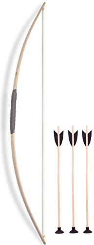 BestSaller 1249 Sportbogen 120cm, Holz, inklusive 3 Saugnapf Pfeile 50cm, Natur, 4-teilig (1 Set)