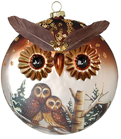 ***Dekohelden24 Lauschaer Christbaumschmuck - Glastaler als Eule, sehr aufwendig dekoriert, 12 cm