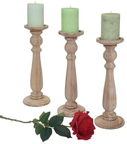 Mendler 3er Set Kerzenständer T360 - naturbraun | Kerzenhalter, Shabby-Look, Vintage, Höhe 35cm