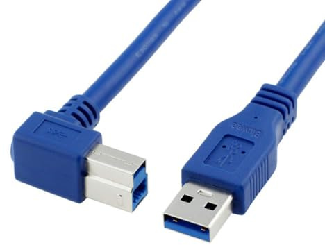 Bluwee USB 3.0 Cable - Type A-Male to Right Angle Type B-Male Printer Scanner Cord - 3 Feet (1 Meter) - Round Blue