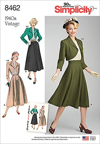 Simplicity 8462Pattern 8462 Damen Vintage Bluse, Rock und Bolero, Papier, Weiß, H5 (36-38)