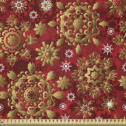 ABAKUHAUS Red Mandala Stoff als Meterware, Weihnachten Flora Ornament, Microfaser Multi Zweck Dekostoff für Kunsthandwerke, 3M (230x300cm),Erde Gelb Vermilion