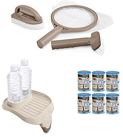 Intex Whirlpool-Wartungszubehör-Set mit Bürste, aufsteckbarem Getränkehalter und Ersatzkartuschen Typ S1 Spa-Filter, 6 Stück