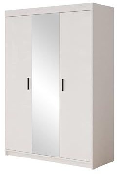 Mirjan24 Kleiderschrank Elena 3D, Drehtürenschrank, Farbauswahl, 3-türig Schrank, Weiß, Sonoma, Lefkas (Weiß mit Spiegel)