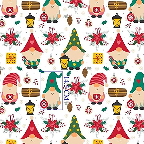 Weihnachten 100% Baumwolle 50x160cm Baumwollstoff Meterware Handwerken Nähen Stoff (Wichtel Geschenk Laterne Weiß)