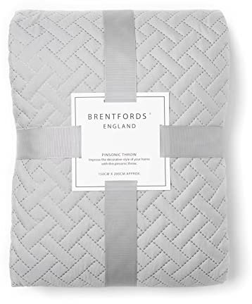 Brentfords Bed Throw King Size Geometric Pinsonic Quilted Bedspread, Luxurious Super Soft Silver Grey Lightweight King Size Quilted Blanket Throw Over for Sofa, 200 x 240cm