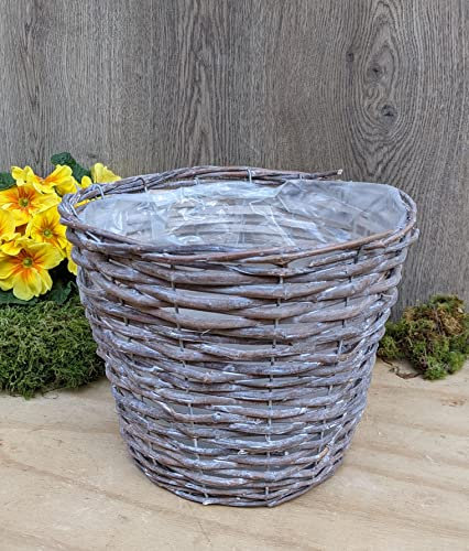 Aktion !! Pflanzkorb ca. 27 cm Durchmesser Weide beige-grau, leicht gekalkt. kein Kunststoff !! Blumen Pflanzgefäß Korb Landhaus Vintage Deko Sommer Garten Balkon Terrasse Ostern Weihnachten