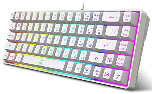 Snpurdiri 60% Percent Gaming Keyboard, Compact RGB Backlit Ergonomic Small Mini Keyboard for Windows, PC, Laptop, Gaming (68 Keys, White)