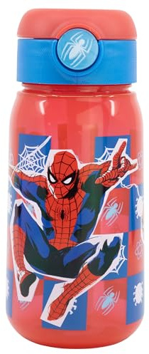 STOR Vattenflaska Barn Spider-Man 510ml med Sugrör och Läcksäkert Lock, BPA-Fri Återanvändbar Plastflaska för Barn