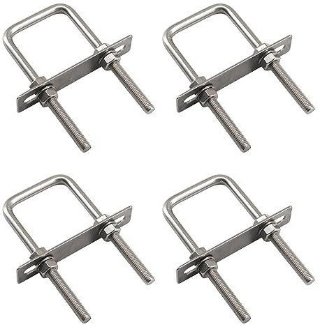 (4 piezas) M8x70x110mm ernos cuadrados en U con tuercas y placas de marco, pernos cuadrados en forma de U de acero inoxidable 304 resistentes para remolque de barco